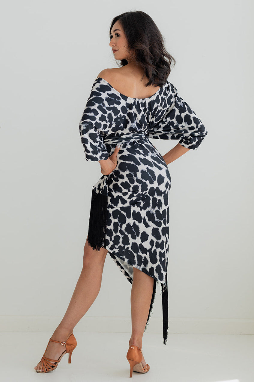 Noelle Fringe Dress - Snow Leopard