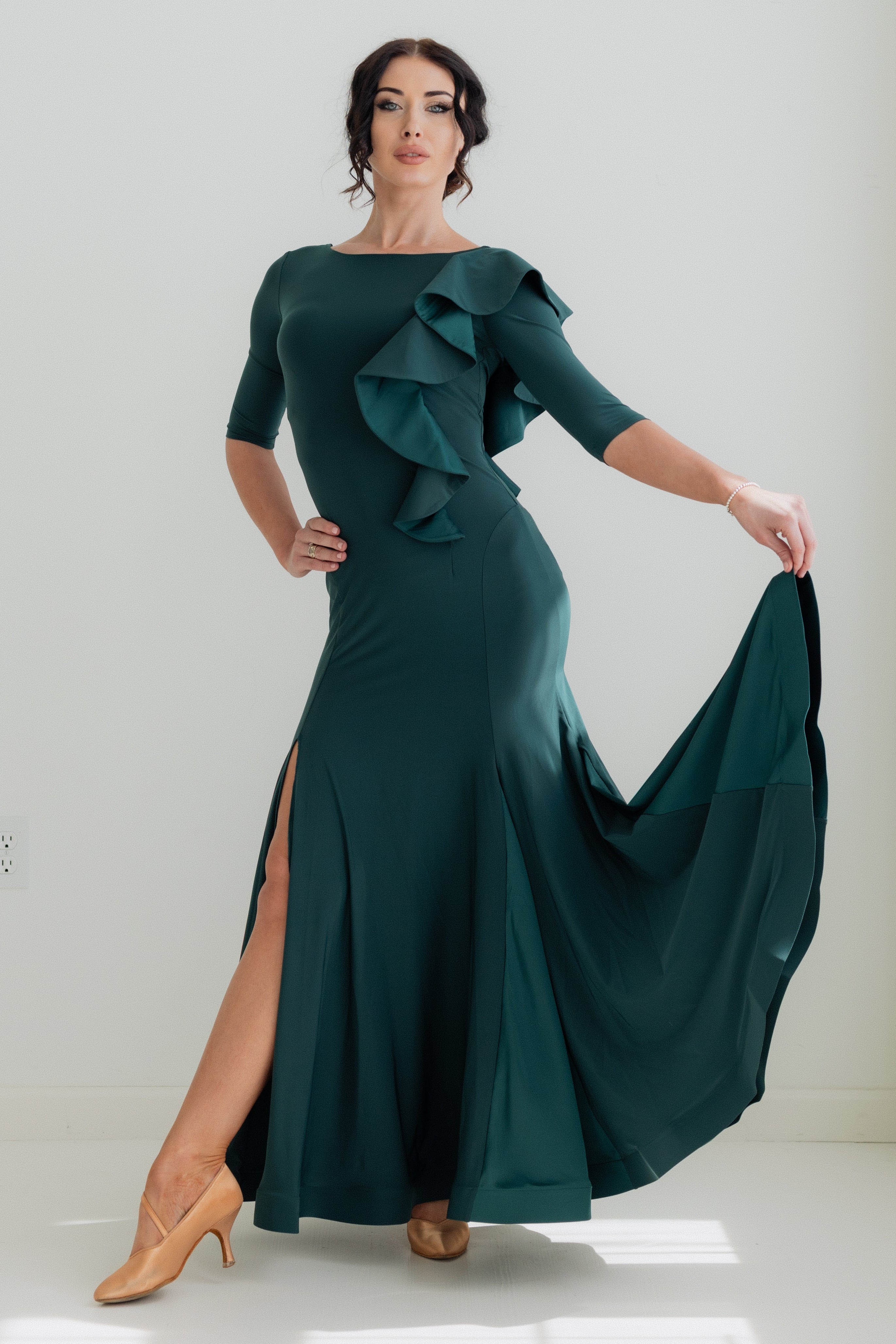 Federica Ruffle Gown - Emerald Smoke