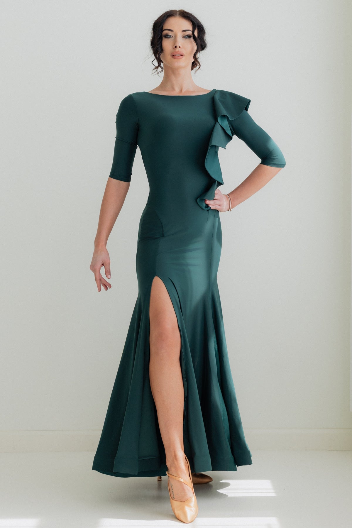 Federica Ruffle Gown - Emerald Smoke