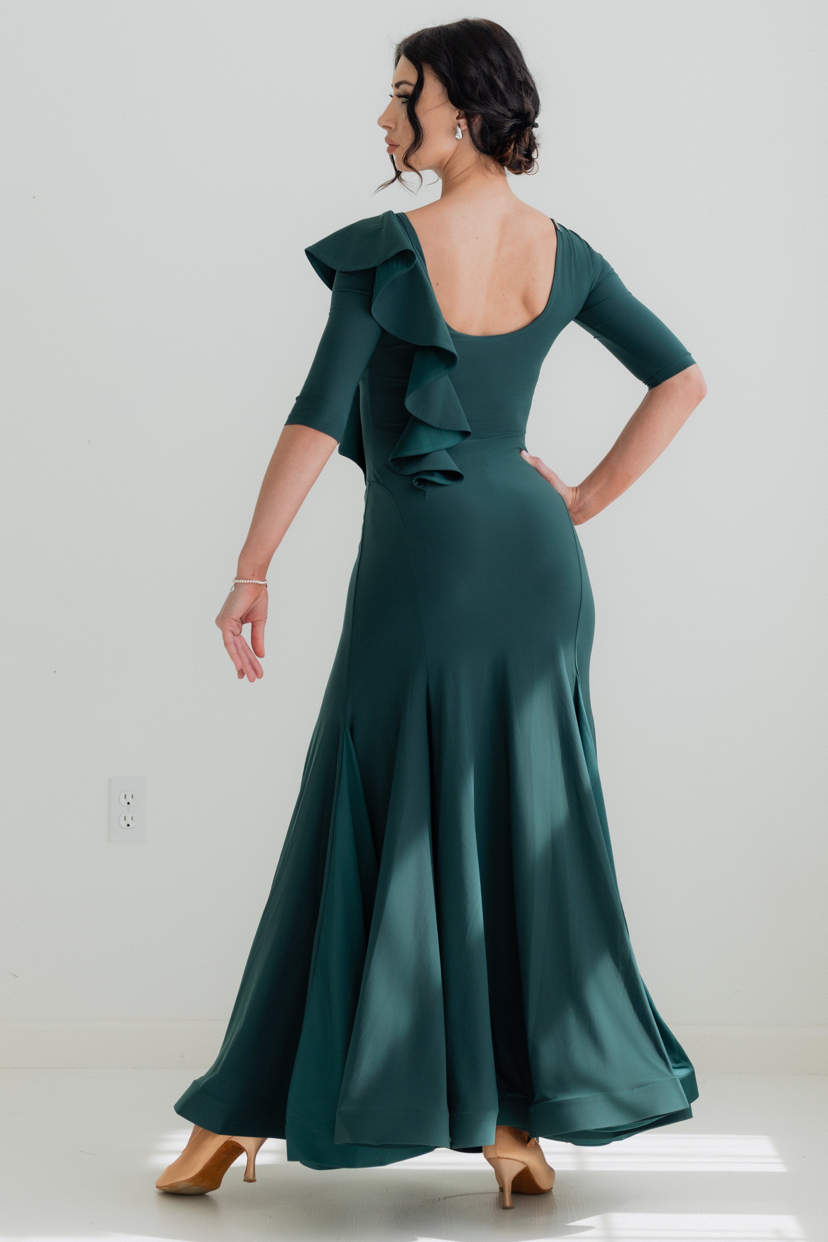 Federica Ruffle Gown - Emerald Smoke