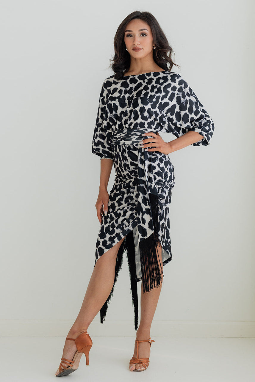 Noelle Fringe Dress - Snow Leopard
