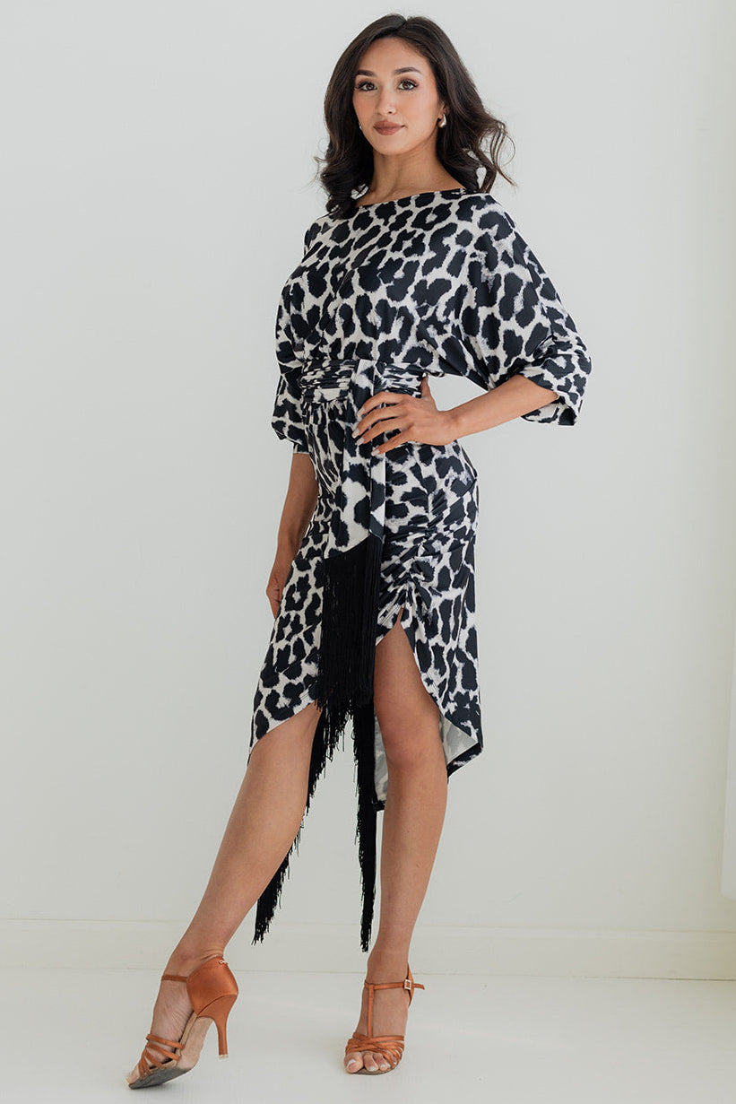 Noelle Fringe Dress - Snow Leopard