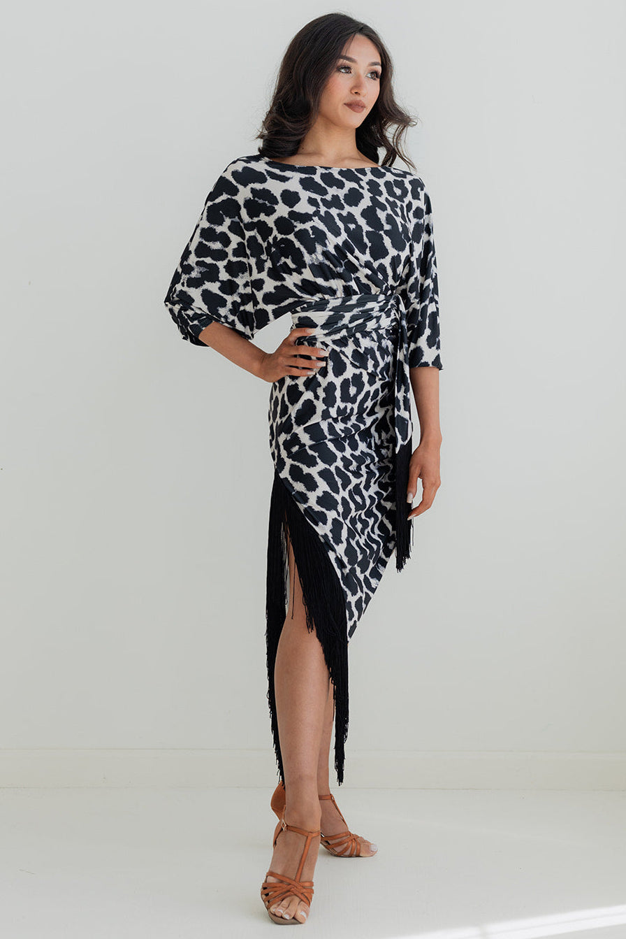 Noelle Fringe Dress - Snow Leopard