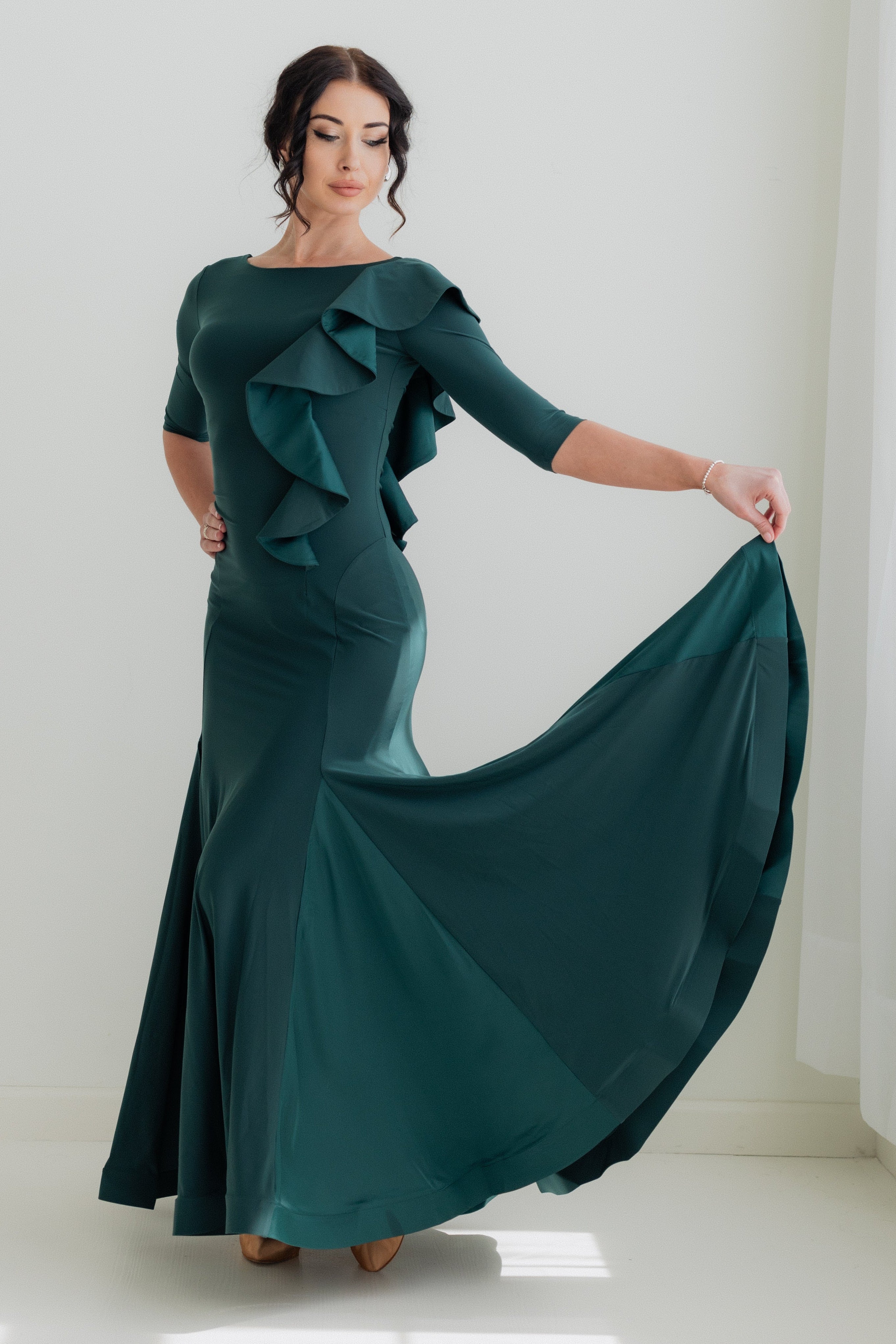 Federica Ruffle Gown - Emerald Smoke