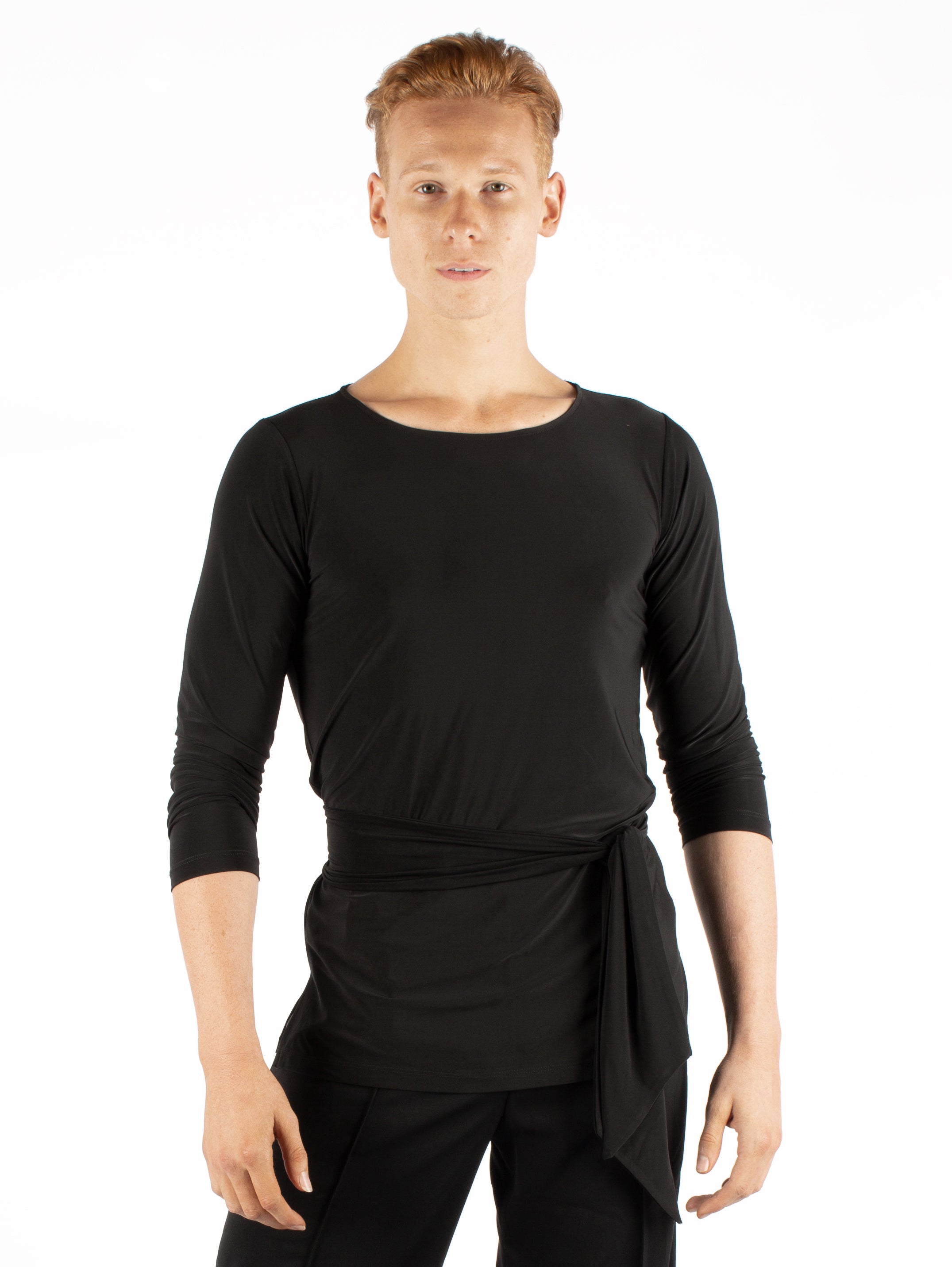 Miari black tunic men's ballroom dance shirt