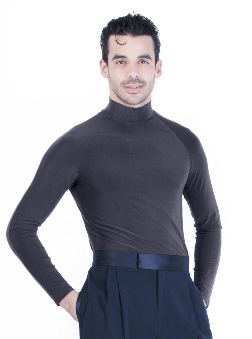 Miari men's classic black comfy turtleneck latin ballroom dance top.