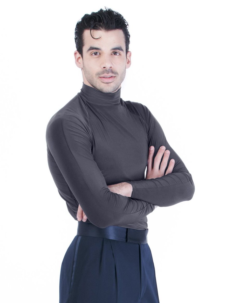 Miari men's classic black comfy turtleneck latin ballroom dance top.